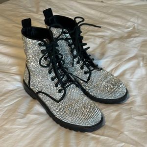 Liliana Rhinestone-studded Combat Boots